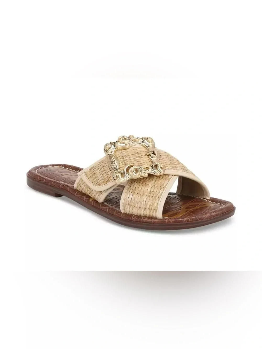 Sam Edelman Gracyn Woven Natural Crossband Slide Sandal with Gold Buckle, 5M - Picture 2 of 15